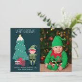 Grappige Schattigee Kerst Groene Elf Tree Gifts Fo Feestdagenkaart (Staand voorkant)