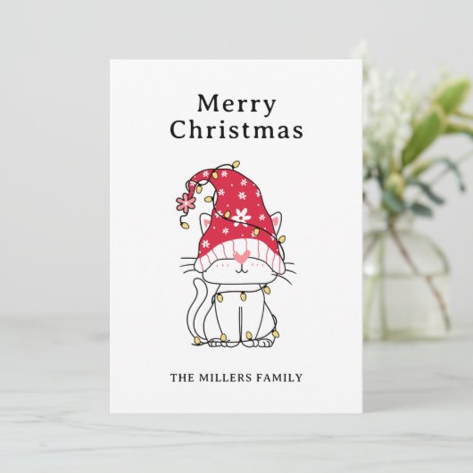 Grappige Schattigee Kerstkat Vakantie Kaart (Staand voorkant)