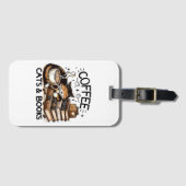 Grappige Schattigee Koffie Katten Boeken Lover Gif Bagagelabel (Voorkant (horizontaal))