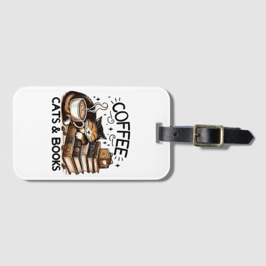 Grappige Schattigee Koffie Katten Boeken Lover Gif Bagagelabel (Voorkant (horizontaal))