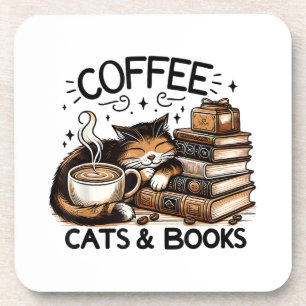 Grappige Schattigee Koffie Katten Boeken Lover Gif Bier Onderzetter