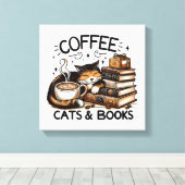 Grappige Schattigee Koffie Katten Boeken Lover Gif Canvas Afdruk (Insitu (Houten vloer))