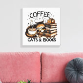 Grappige Schattigee Koffie Katten Boeken Lover Gif Canvas Afdruk (Insitu (Woonkamer))
