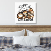 Grappige Schattigee Koffie Katten Boeken Lover Gif Canvas Afdruk (Insitu (Slaapkamer))