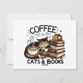 Grappige Schattigee Koffie Katten Boeken Lover Gif Feestdagenkaart (Achterkant)