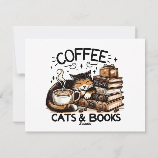 Grappige Schattigee Koffie Katten Boeken Lover Gif Feestdagenkaart (Achterkant)