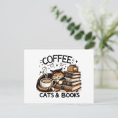 Grappige Schattigee Koffie Katten Boeken Lover Gif Feestdagenkaart (Staand voorkant)