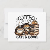 Grappige Schattigee Koffie Katten Boeken Lover Gif Feestdagenkaart (Voorkant)