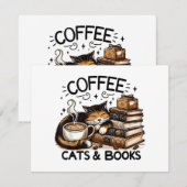 Grappige Schattigee Koffie Katten Boeken Lover Gif Feestdagenkaart (Voorkant / Achterkant)