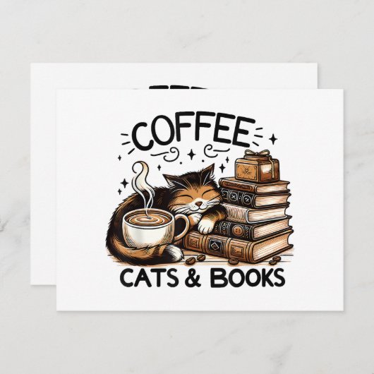 Grappige Schattigee Koffie Katten Boeken Lover Gif Feestdagenkaart (Voorkant / Achterkant)