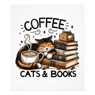 Grappige Schattigee Koffie Katten Boeken Lover Gif Foto Afdruk