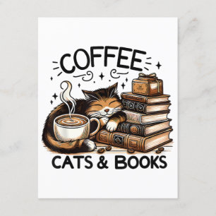 Grappige Schattigee Koffie Katten Boeken Lover Gif Informatiekaartje
