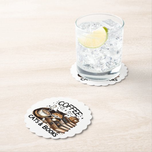 Grappige Schattigee Koffie Katten Boeken Lover Gif Kartonnen Onderzetters (Insitu)