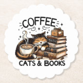 Grappige Schattigee Koffie Katten Boeken Lover Gif Kartonnen Onderzetters (Voorkant)