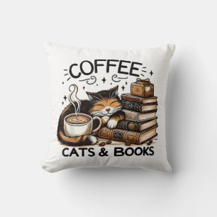 Grappige Schattigee Koffie Katten Boeken Lover Gif Kussen