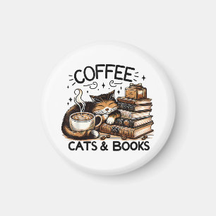 Grappige Schattigee Koffie Katten Boeken Lover Gif Magneet