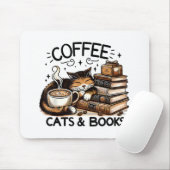 Grappige Schattigee Koffie Katten Boeken Lover Gif Muismat (Met muis)