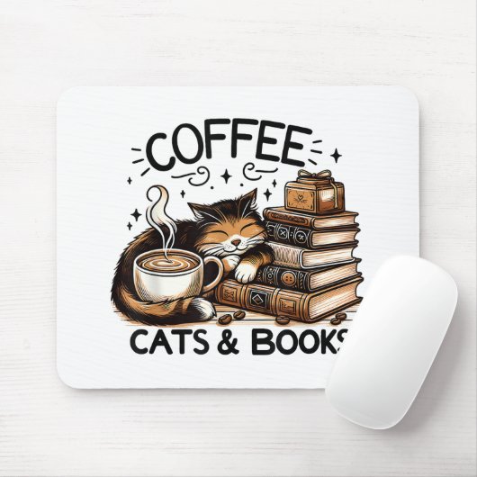 Grappige Schattigee Koffie Katten Boeken Lover Gif Muismat (Met muis)