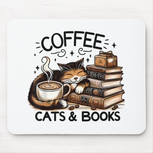 Grappige Schattigee Koffie Katten Boeken Lover Gif Muismat (Voorkant)