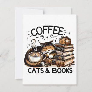 Grappige Schattigee Koffie Katten Boeken Lover Gif Notitiekaartje