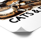 Grappige Schattigee Koffie Katten Boeken Lover Gif Poster (Hoek)