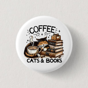 Grappige Schattigee Koffie Katten Boeken Lover Gif Ronde Button 3,2 Cm
