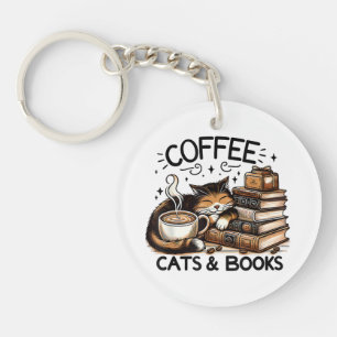 Grappige Schattigee Koffie Katten Boeken Lover Gif Sleutelhanger