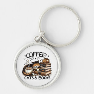 Grappige Schattigee Koffie Katten Boeken Lover Gif Sleutelhanger