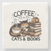 Grappige Schattigee Koffie Katten Boeken Lover Gif Stenen Onderzetter (Voorkant)