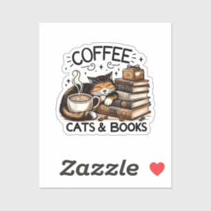 Grappige Schattigee Koffie Katten Boeken Lover Gif Sticker