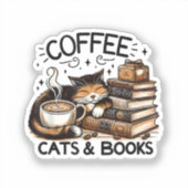Grappige Schattigee Koffie Katten Boeken Lover Gif Sticker (Voorkant)