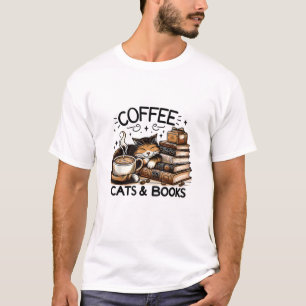 Grappige Schattigee Koffie Katten Boeken Lover Gif T-shirt