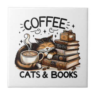 Grappige Schattigee Koffie Katten Boeken Lover Gif Tegeltje