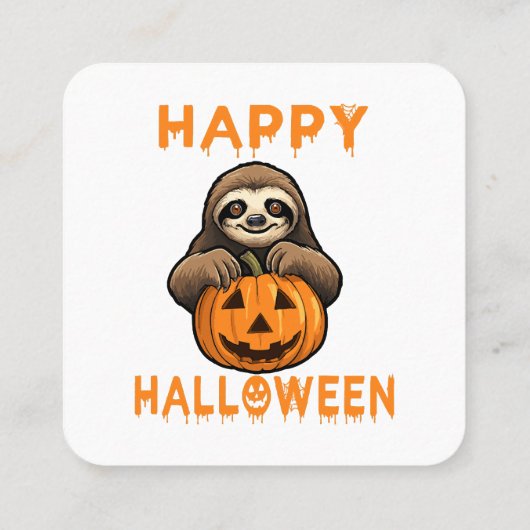 Grappige Schattigee luiaard holding pompoen Vierkante Visitekaartje (Achterkant)