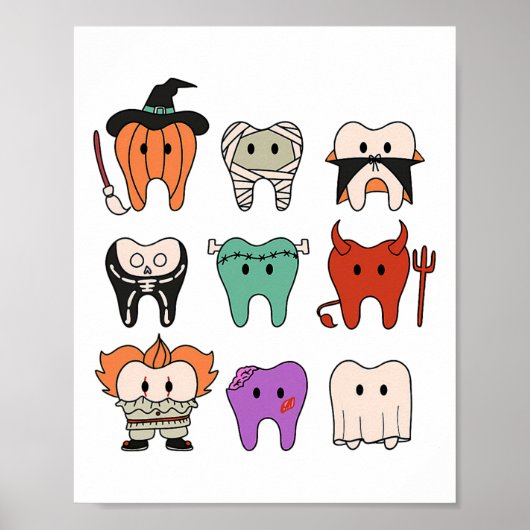 Grappige Schattigee mondhygiëne Monsters Teeth Squ Poster (Voorkant)