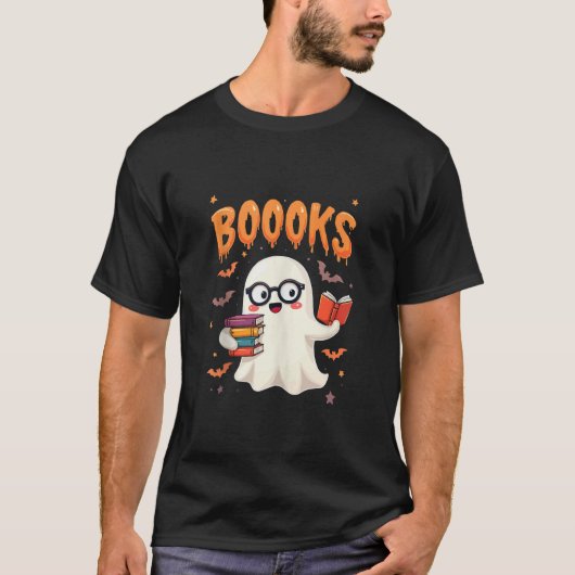 Grappige Schattigee Nerd Ghost Book Lover Hallowee T-shirt (Voorkant)