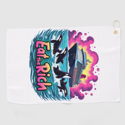 Grappige Schattigee orka walvis eet de rijken Golfhanddoek (Horizontaal)