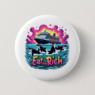 Grappige Schattigee orka walvis eet de rijken Ronde Button 5,7 Cm