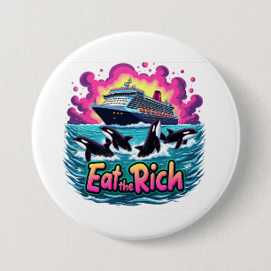 Grappige Schattigee orka walvis eet de rijken Ronde Button 7,6 Cm