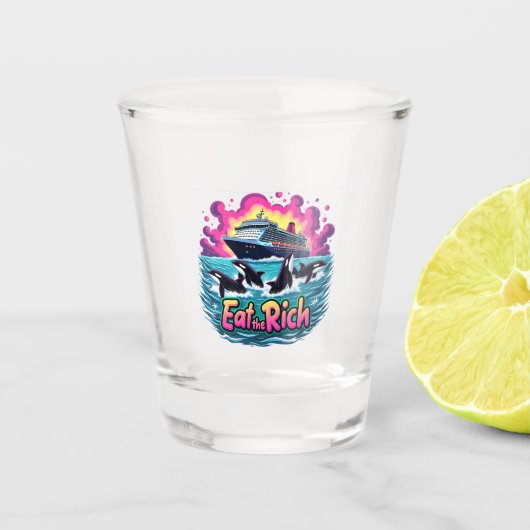 Grappige Schattigee orka walvis eet de rijken Shot Glas (Voorkant)