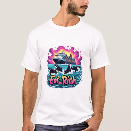 Grappige Schattigee orka walvis eet de rijken T-shirt (Voorkant)