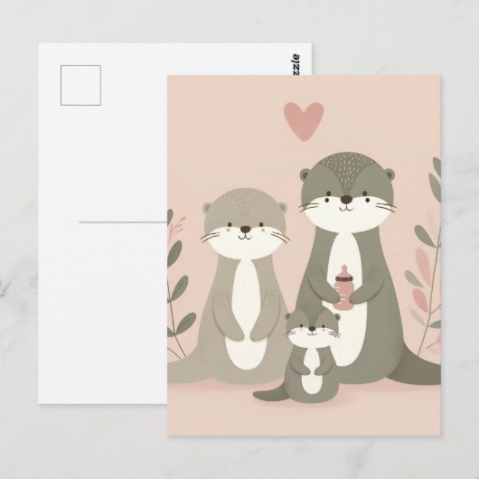 Grappige Schattigee otter familie Briefkaart (Voorkant / Achterkant)