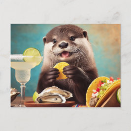 Grappige Schattigee otter met oester taco's en Mar Briefkaart