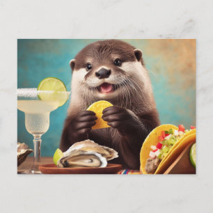 Grappige Schattigee otter met oester taco's en Mar Briefkaart