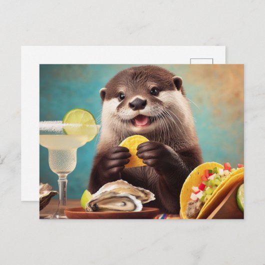 Grappige Schattigee otter met oester taco's en Mar Briefkaart (Voorkant / Achterkant)