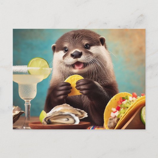 Grappige Schattigee otter met oester taco's en Mar Briefkaart (Voorkant)