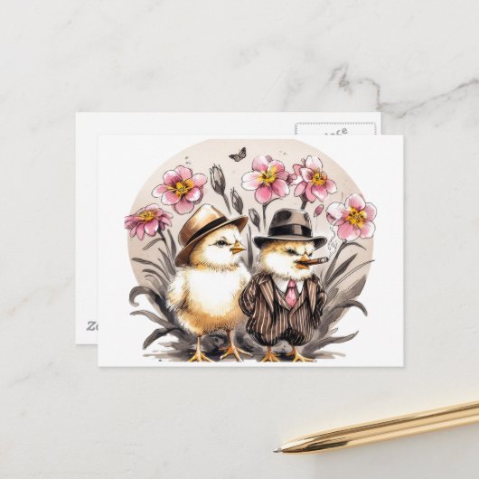 Grappige Schattigee paaskuikens Briefkaart (Voorkant / Achterkant in situ)