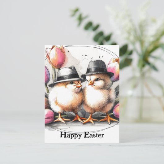 Grappige Schattigee paaskuikens in Petten Briefkaart (Staand voorkant)