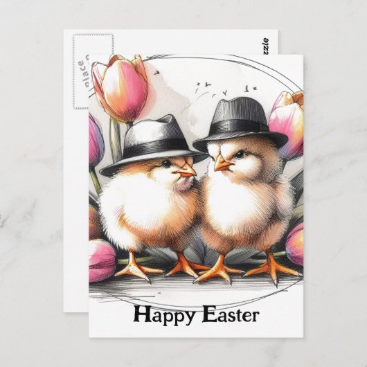 Grappige Schattigee paaskuikens in Petten Briefkaart (Voorkant / Achterkant)