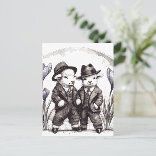 Grappige Schattigee  paaslammeren in pakken Briefkaart (Staand voorkant)